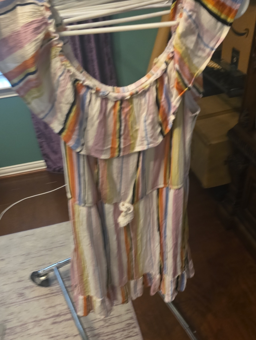 art class Pastel Multicolor Striped Ruffle Dress